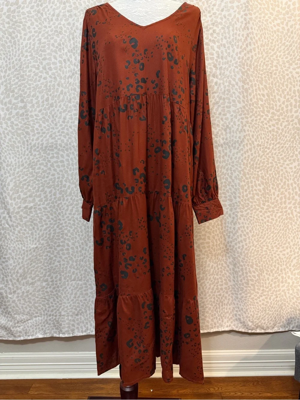 Mud Pie Rust Tiered Long Sleeve Maxi Dress